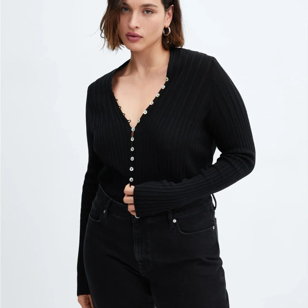 NWT Mango Black Ribbed Cardigan with Button Detail - Picture 8 of 16